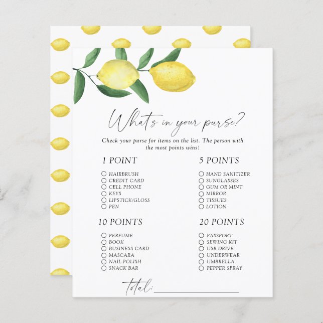 Lemons - What's in your purse game (Front/Back)