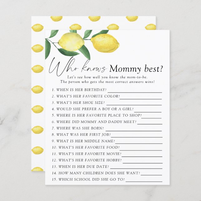 Lemons - Who knows mommy best game (Front/Back)
