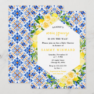 Lemons with Foliage Mediterranean Baby Shower Invitation