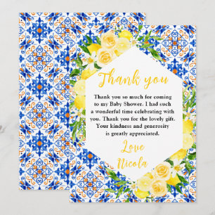 Lemons with Foliage Mediterranean Baby Shower Thank You Card