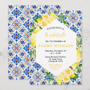 Lemons with Foliage Mediterranean Birthday Invitation