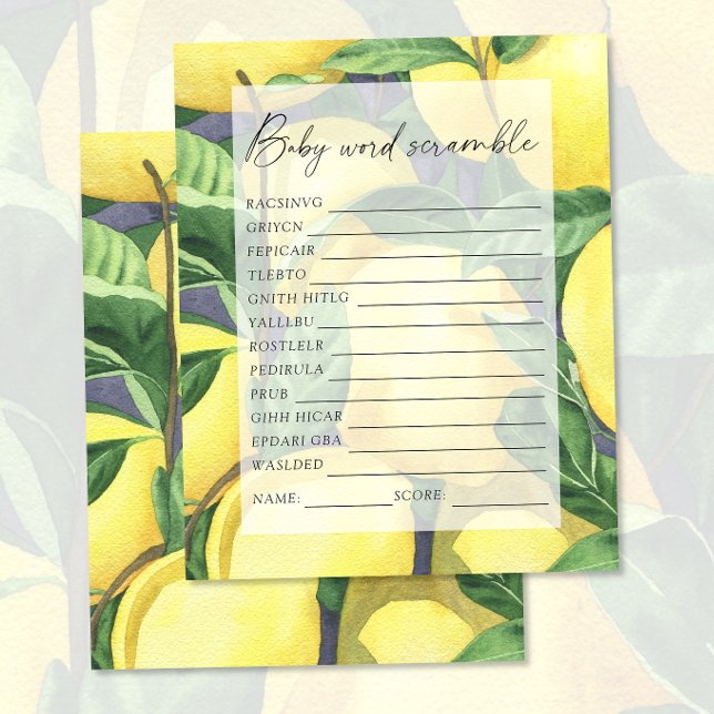 Lemons - Word scramble baby shower game (Creator Uploaded)
