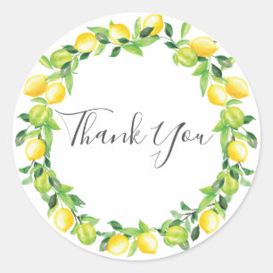 Lemons Wreath Wedding Bridal Shower Thank You Classic Round Sticker