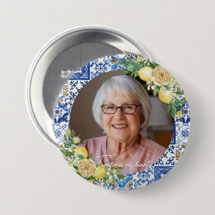 Lemons Yellow Floral Photo Memorial Keepsake 3 Inch Round Button