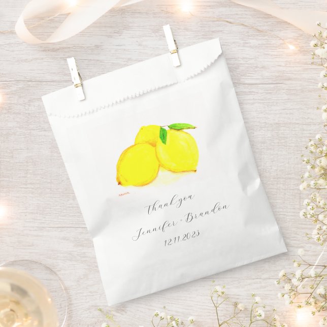 Lemons Yellow Fruit Citrus Watercolor Wedding Favour Bag (Clipped)