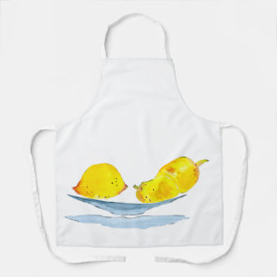 Lemons yellow fruit watercolor apron