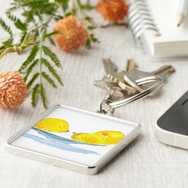 Lemons yellow fruit watercolor keychain (Side)