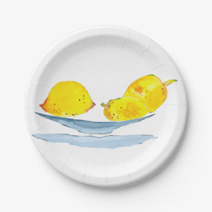 Lemons yellow fruit watercolor paper plate