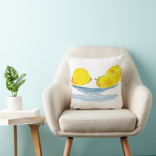 Lemons yellow fruit watercolor throw pillow