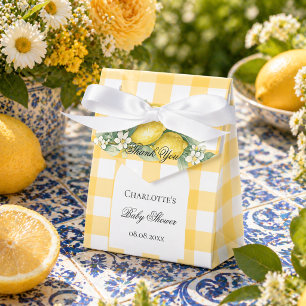 Lemons yellow gingham summer baby shower favor box