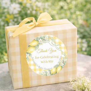 Lemons yellow gingham Thank You Baby Shower Classic Round Sticker