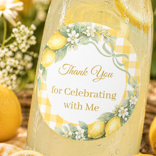 Lemons yellow gingham Thank You party Classic Round Sticker
