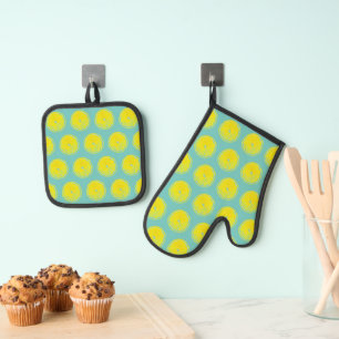 Lemons Yellow Green Teal Citrus 4Kathy Oven Mitt & Pot Holder Set