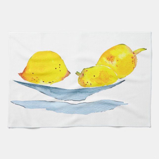 Lemons yellow watercolor art kitchen towel (Horizontal)