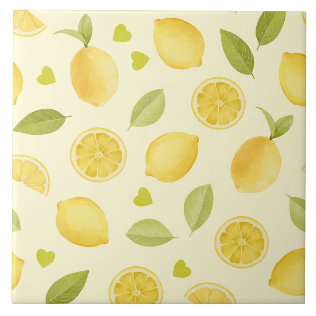Lemons Yellow Watercolor Design Tile (Front)