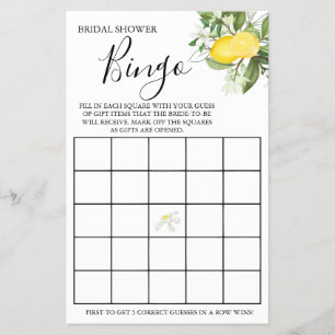 Lemony Bridal Shower Bingo game card