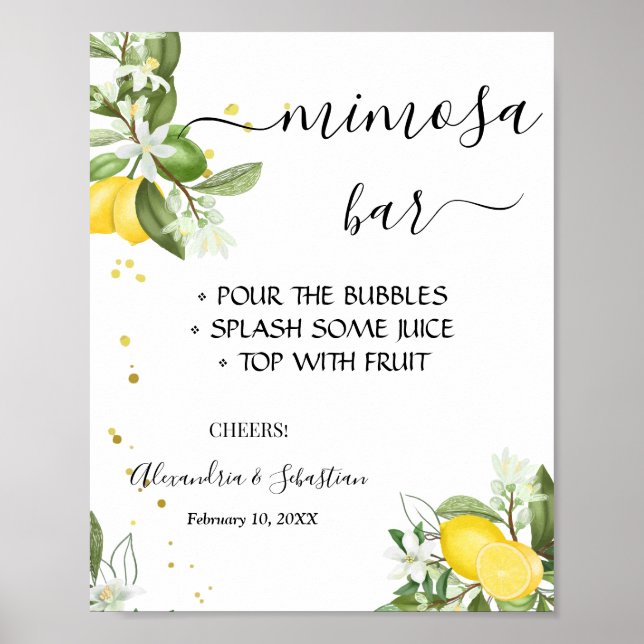 Lemony Greenery Mimosa Bar Bridal Shower Sign (Front)