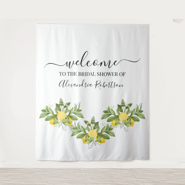 Lemony Greenery Wedding Welcome Tapestry (Front)