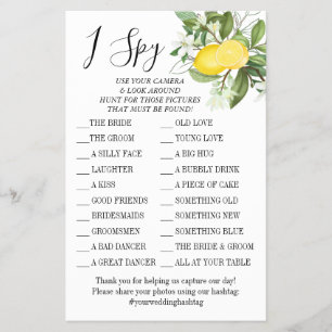 Lemony I spy wedding reception game card