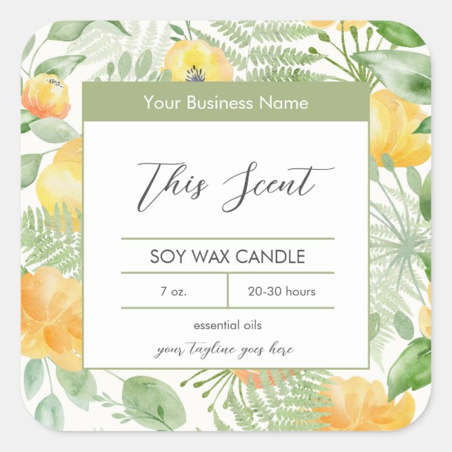 Lemony Yellow and Fern Candle Label (Front)