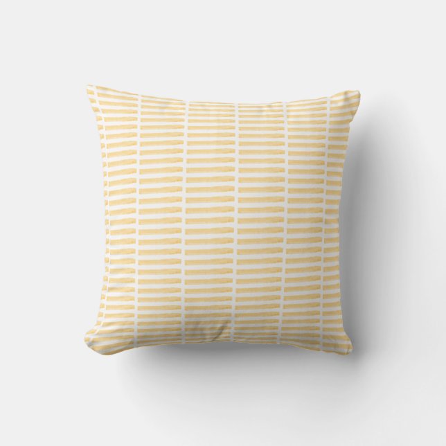 Lemony Yellow Watercolor Stripes Throw Pillow (Front)