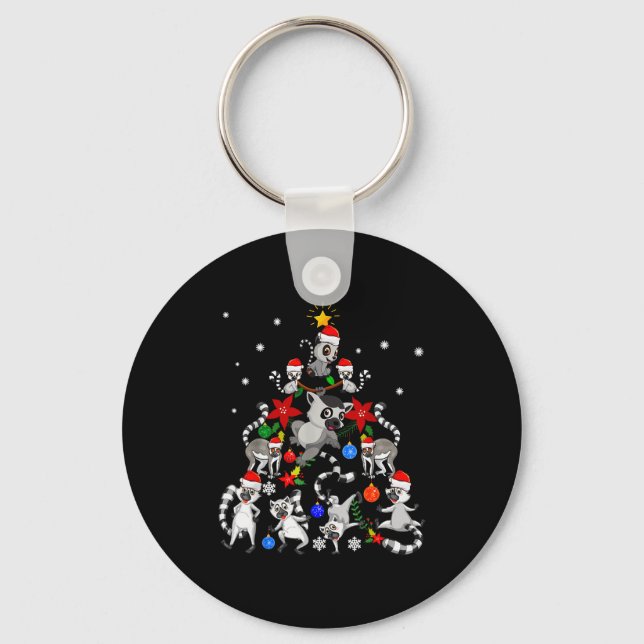 Lemur Christmas Tree Santa Hat Xmas Holiday Costum Keychain (Front)