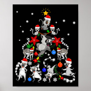 Lemur Christmas Tree Santa Hat Xmas Holiday Costum Poster