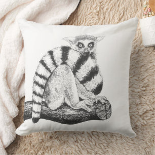 Lemur drawing throw pillow