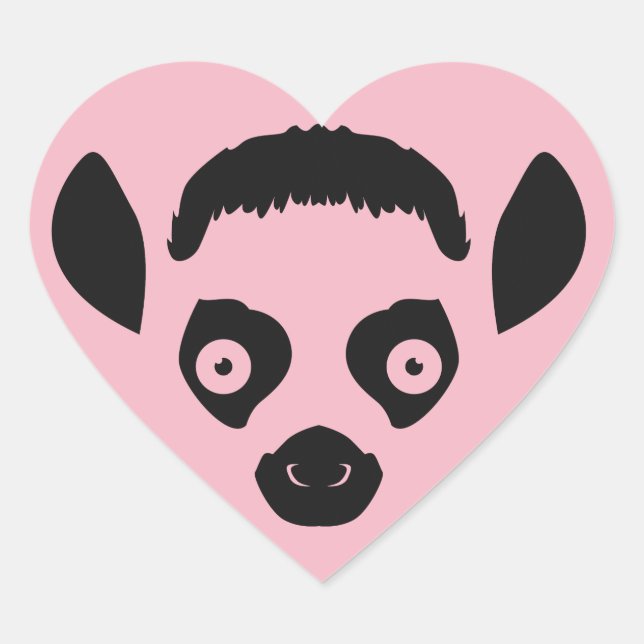 Lemur Face Silhouette Heart Sticker (Front)