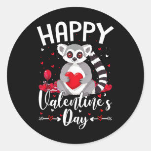 Lemur Holding Heart Loves Happy Valentines Day  Classic Round Sticker