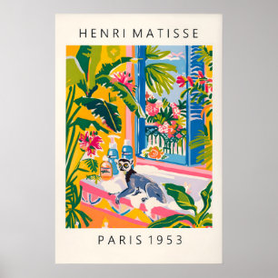Lemur in Bathtub Art Print Matisse Style Tropical