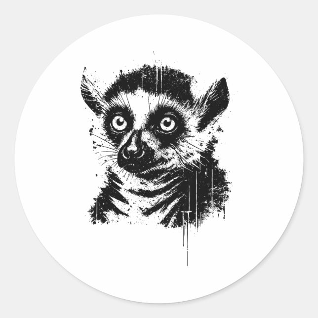 Lemur Ink Art Jungle Madaga Wildlife Rtrait Nge  Classic Round Sticker (Front)