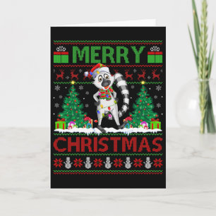 Lemur Lover Xmas Tree Lights Ugly Santa Lemur Chri Card