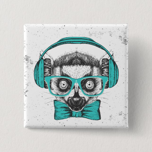 Lemur | Music Lover 2 Inch Square Button (Front)