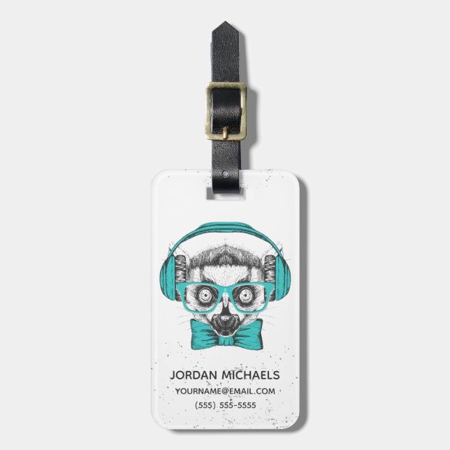 Lemur | Music Lover | Add Your Name Luggage Tag (Front Vertical)