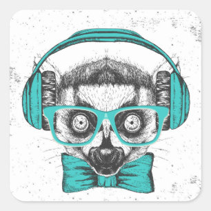 Lemur   Music Lover Square Sticker
