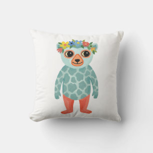 Lemur with Flower Crown Giraffe Spot Throw Pillow