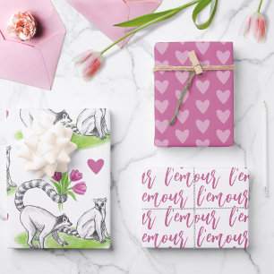Lemur with Tulips Romantic Love Funny French Pun Wrapping Paper Sheet