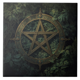 Lemurian Inspired Green Witch Pentacle With Plants Tile