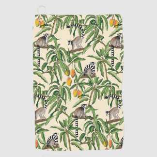 lemurs and branches mango seamless pattern   golf towel