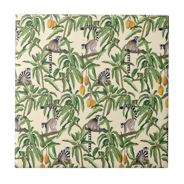 lemurs and branches mango seamless pattern   tile (Front)