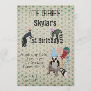 Lemurs Birthday Vintage Invitation