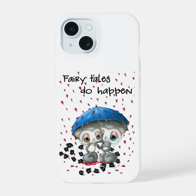Lemurs in Love - Heart Umbrella Romance iPhone 15 Case (Back)