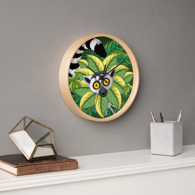 Lemurs of Madagascar in Exotic Jungle  Clock (Office)