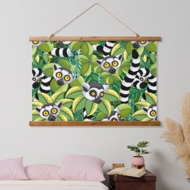 Lemurs of Madagascar in Exotic Jungle Hanging Tapestry (Bedroom)