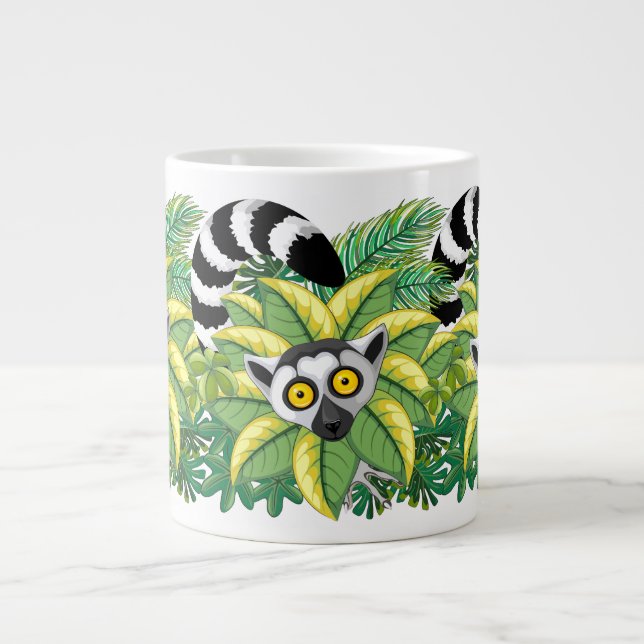 Lemurs of Madagascar in Exotic Jungle Large Coffee Mug (Front)