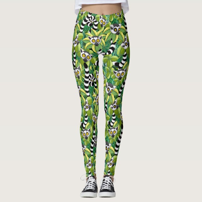 Lemurs of Madagascar in Exotic Jungle Leggings (Front)