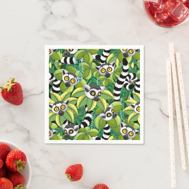 Lemurs of Madagascar in Exotic Jungle Napkin (Insitu)