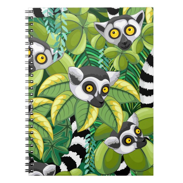 Lemurs of Madagascar in Exotic Jungle Notebook (Front)