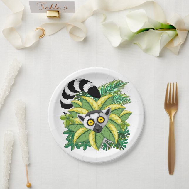 Lemurs of Madagascar in Exotic Jungle Paper Plate (Wedding)
